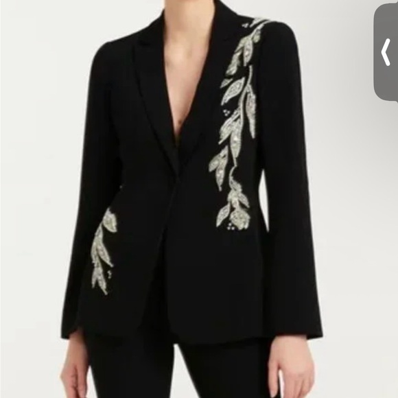 cinq a sept Jackets & Blazers - cinq a sept Black Blazer with Silver beaded Leaf Embellishment